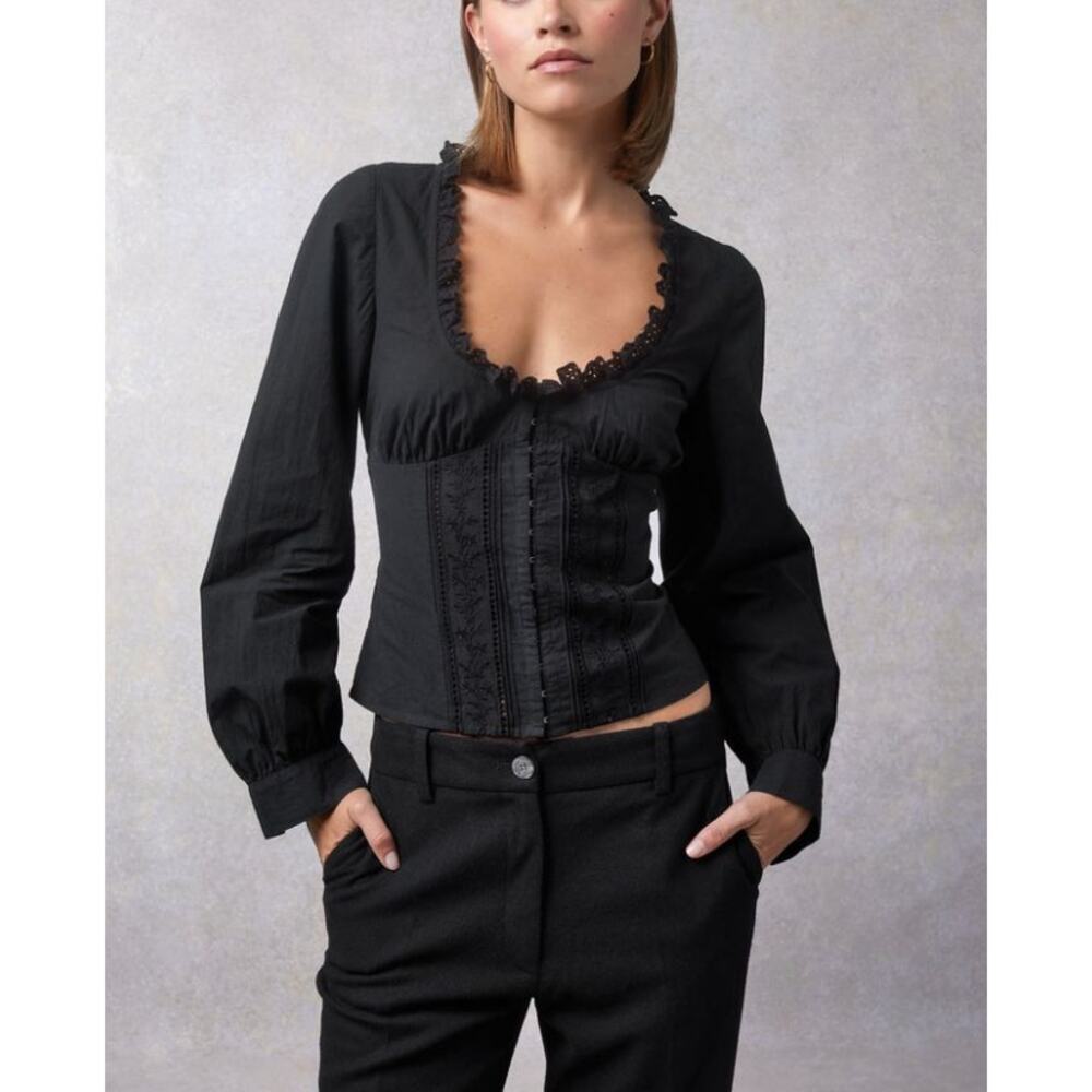 Rouje Paris Wendy Corset Lace Bustier Blouse Black Size 36 or US Size 4